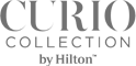 The image shows the logo of "Curio Collection by Hilton," a hotel brand under the Hilton portfolio.